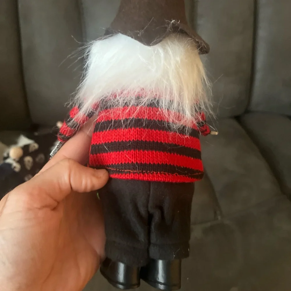 (4) 12 inch halloween garden gnomes, soft. Jason, Freddy, Ghostface.